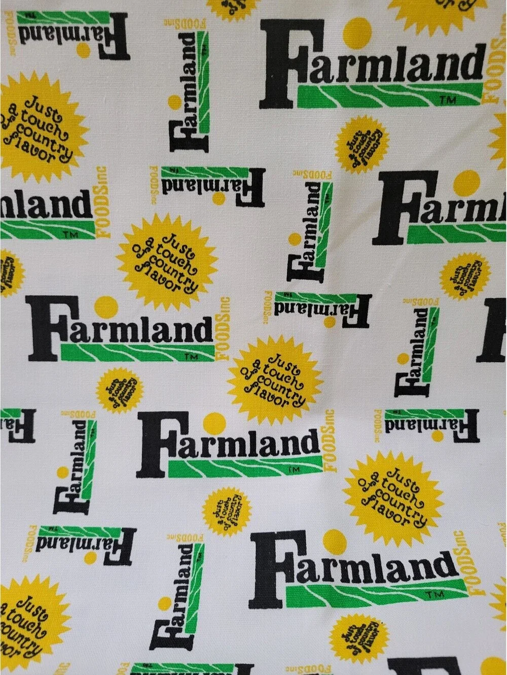 Farmland Cotton Fabric with Yellow and Green Logo Print 1 yard
